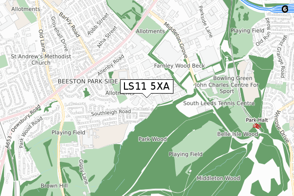 LS11 5XA map - small scale - OS Open Zoomstack (Ordnance Survey)