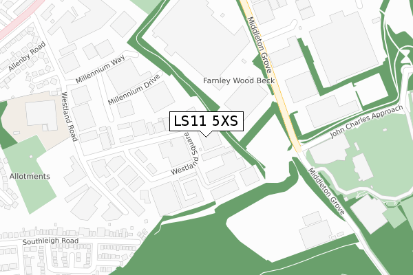 LS11 5XS map - large scale - OS Open Zoomstack (Ordnance Survey) LS11 5XS map - large scale - OS Open Zoomstack (Ordnance Survey)
