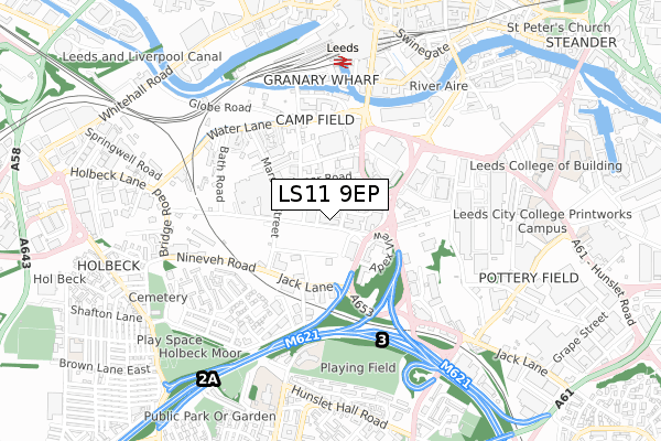 LS11 9EP map - small scale - OS Open Zoomstack (Ordnance Survey)