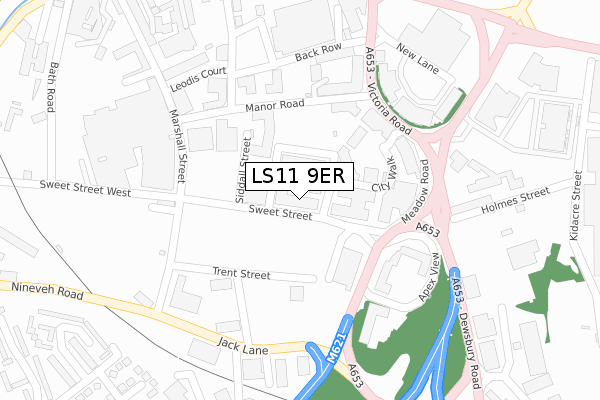 LS11 9ER map - large scale - OS Open Zoomstack (Ordnance Survey)