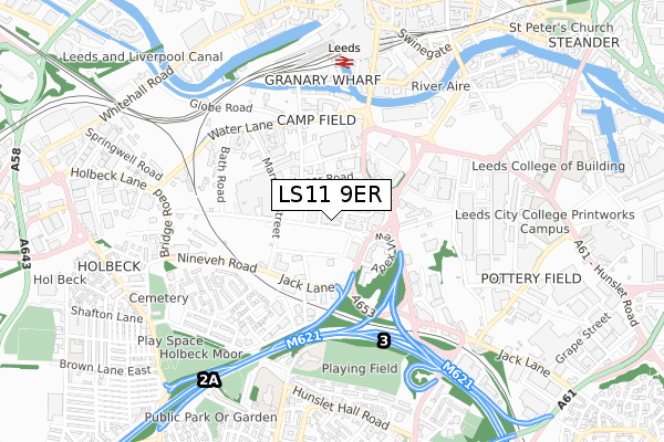 LS11 9ER map - small scale - OS Open Zoomstack (Ordnance Survey)