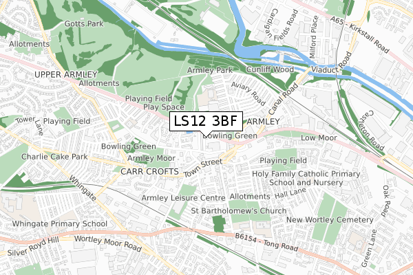 LS12 3BF map - small scale - OS Open Zoomstack (Ordnance Survey)