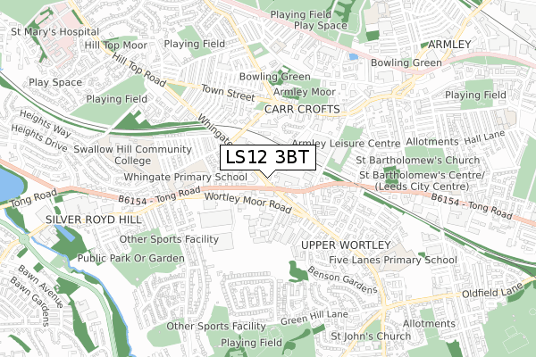 LS12 3BT map - small scale - OS Open Zoomstack (Ordnance Survey)