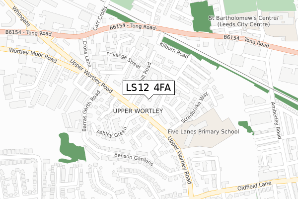 LS12 4FA map - large scale - OS Open Zoomstack (Ordnance Survey)