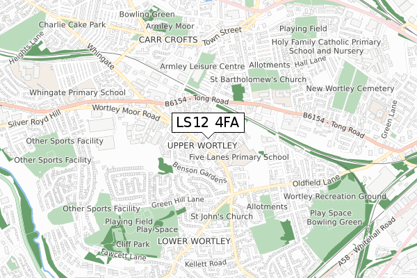 LS12 4FA map - small scale - OS Open Zoomstack (Ordnance Survey)