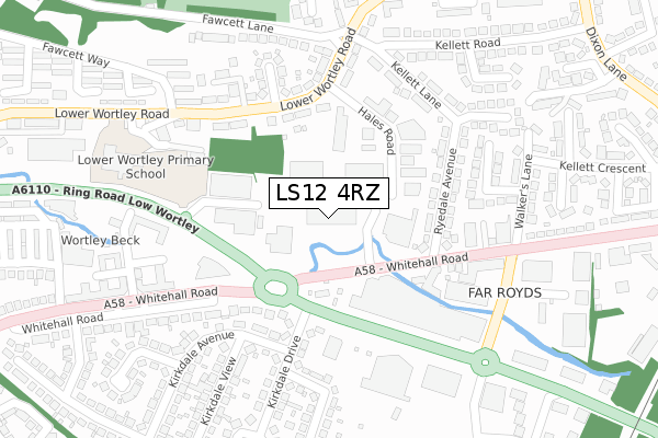 LS12 4RZ map - large scale - OS Open Zoomstack (Ordnance Survey)