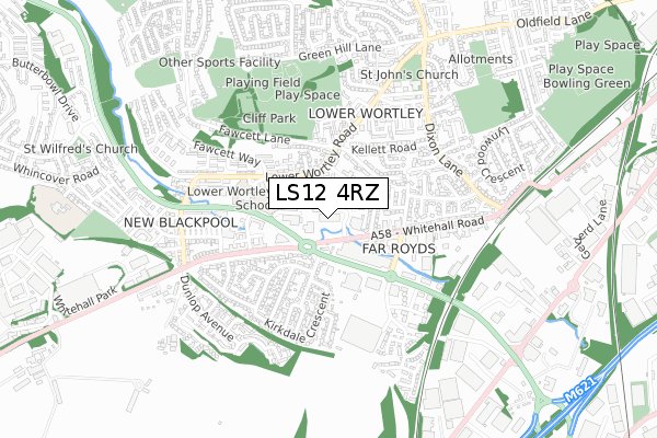 LS12 4RZ map - small scale - OS Open Zoomstack (Ordnance Survey)