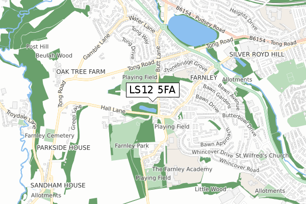 LS12 5FA map - small scale - OS Open Zoomstack (Ordnance Survey)