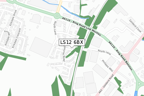 LS12 6BX map - large scale - OS Open Zoomstack (Ordnance Survey)