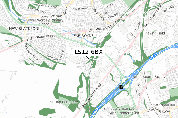 LS12 6BX map - small scale - OS Open Zoomstack (Ordnance Survey)