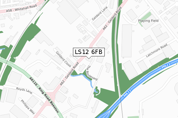LS12 6FB map - large scale - OS Open Zoomstack (Ordnance Survey)