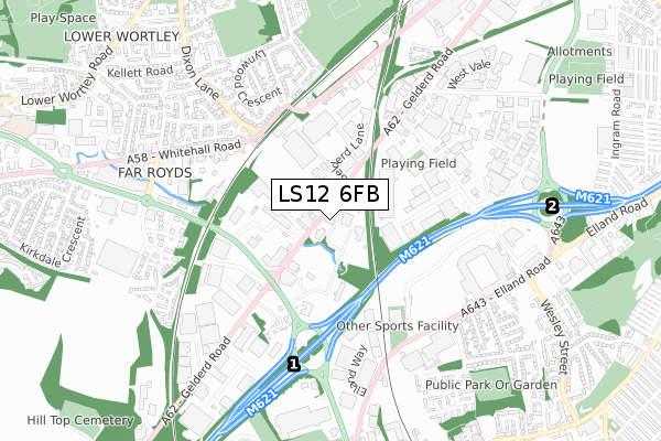 LS12 6FB map - small scale - OS Open Zoomstack (Ordnance Survey)