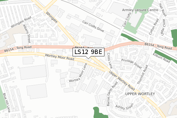 LS12 9BE map - large scale - OS Open Zoomstack (Ordnance Survey)