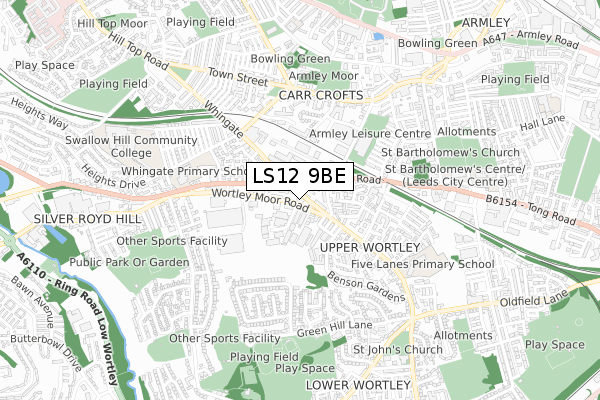LS12 9BE map - small scale - OS Open Zoomstack (Ordnance Survey)