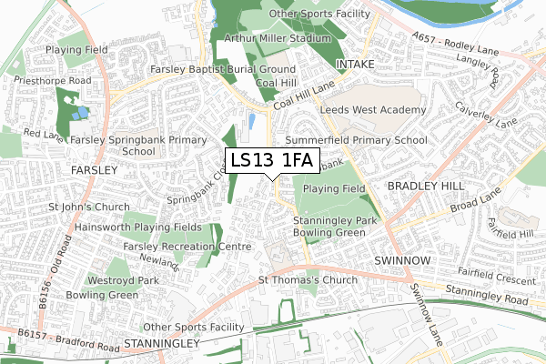 LS13 1FA map - small scale - OS Open Zoomstack (Ordnance Survey)