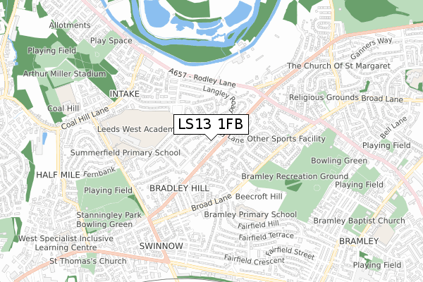 LS13 1FB map - small scale - OS Open Zoomstack (Ordnance Survey)