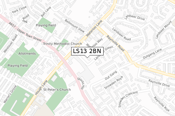 LS13 2BN map - large scale - OS Open Zoomstack (Ordnance Survey)