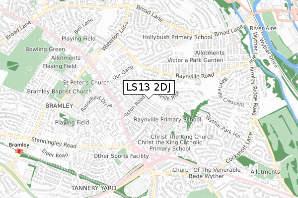 LS13 2DJ map - small scale - OS Open Zoomstack (Ordnance Survey)