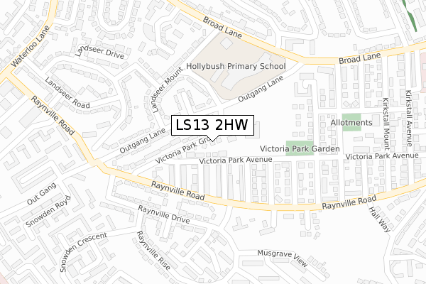 LS13 2HW map - large scale - OS Open Zoomstack (Ordnance Survey)