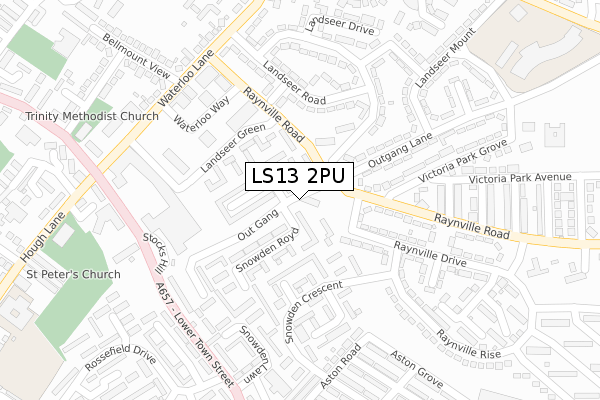 LS13 2PU map - large scale - OS Open Zoomstack (Ordnance Survey)