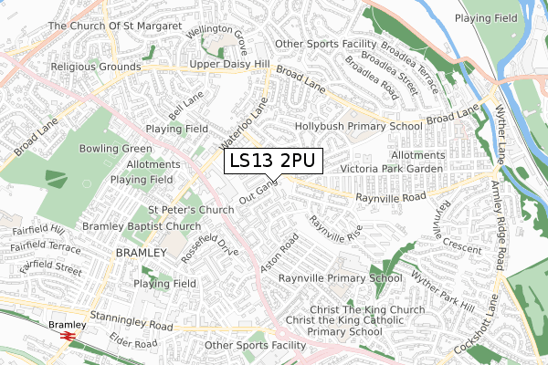 LS13 2PU map - small scale - OS Open Zoomstack (Ordnance Survey)