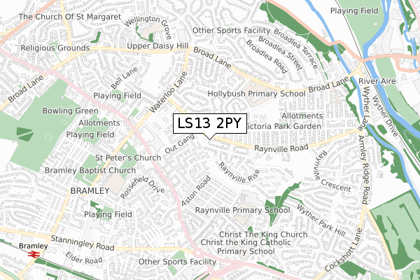 LS13 2PY map - small scale - OS Open Zoomstack (Ordnance Survey)