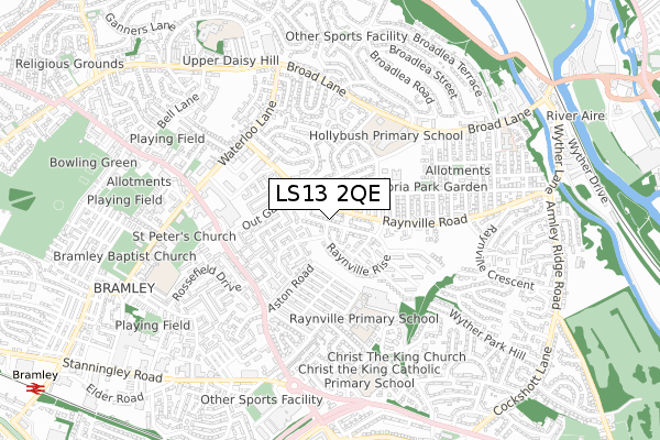 LS13 2QE map - small scale - OS Open Zoomstack (Ordnance Survey)