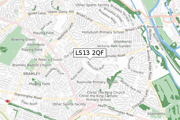 LS13 2QF map - small scale - OS Open Zoomstack (Ordnance Survey)