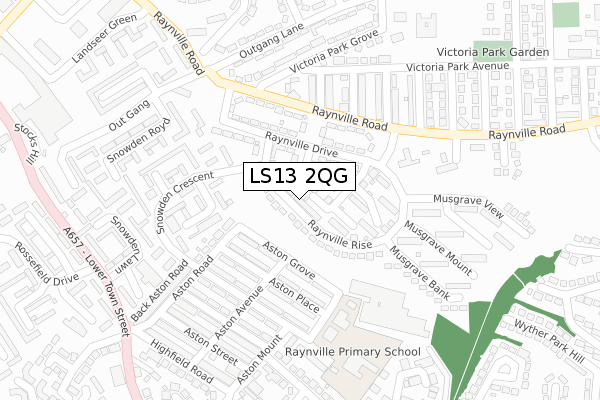 LS13 2QG map - large scale - OS Open Zoomstack (Ordnance Survey)