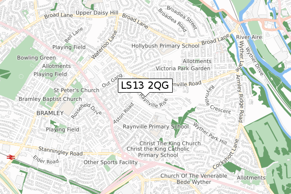 LS13 2QG map - small scale - OS Open Zoomstack (Ordnance Survey)