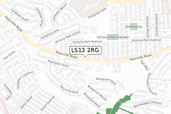 LS13 2RG map - large scale - OS Open Zoomstack (Ordnance Survey)