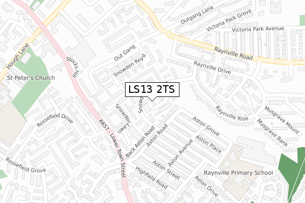 LS13 2TS map - large scale - OS Open Zoomstack (Ordnance Survey)