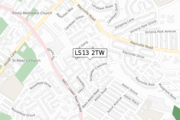 LS13 2TW map - large scale - OS Open Zoomstack (Ordnance Survey)