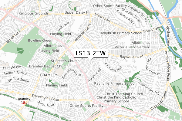 LS13 2TW map - small scale - OS Open Zoomstack (Ordnance Survey)