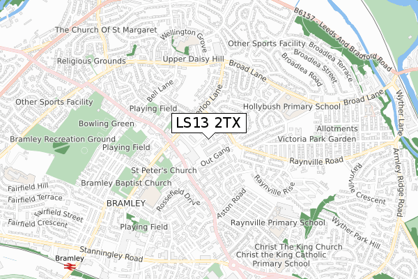 LS13 2TX map - small scale - OS Open Zoomstack (Ordnance Survey)