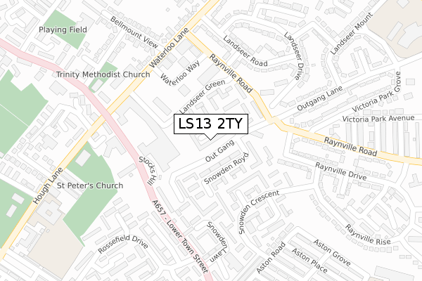 LS13 2TY map - large scale - OS Open Zoomstack (Ordnance Survey)