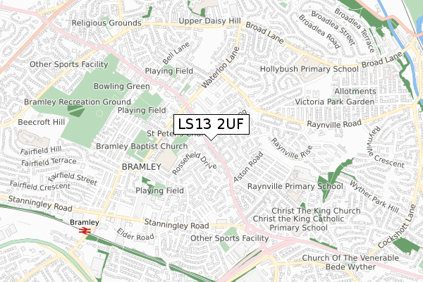 LS13 2UF map - small scale - OS Open Zoomstack (Ordnance Survey)