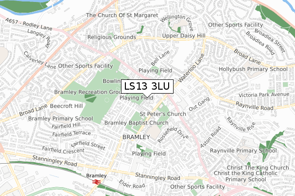 LS13 3LU map - small scale - OS Open Zoomstack (Ordnance Survey)