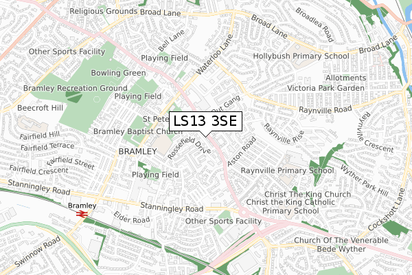 LS13 3SE map - small scale - OS Open Zoomstack (Ordnance Survey)