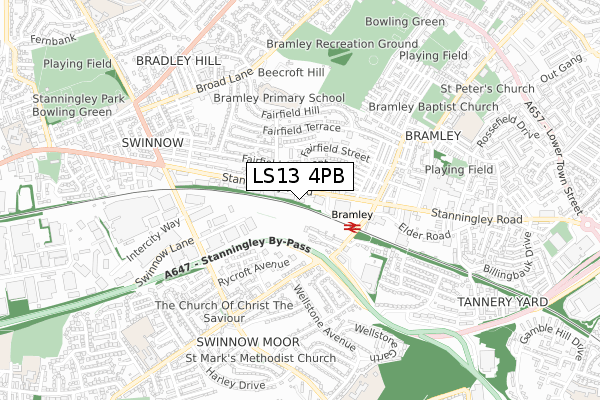 LS13 4PB map - small scale - OS Open Zoomstack (Ordnance Survey)