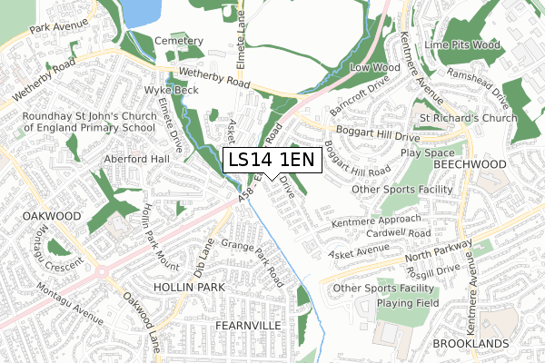 LS14 1EN map - small scale - OS Open Zoomstack (Ordnance Survey)