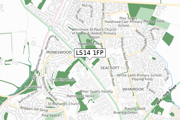 LS14 1FP map - small scale - OS Open Zoomstack (Ordnance Survey)