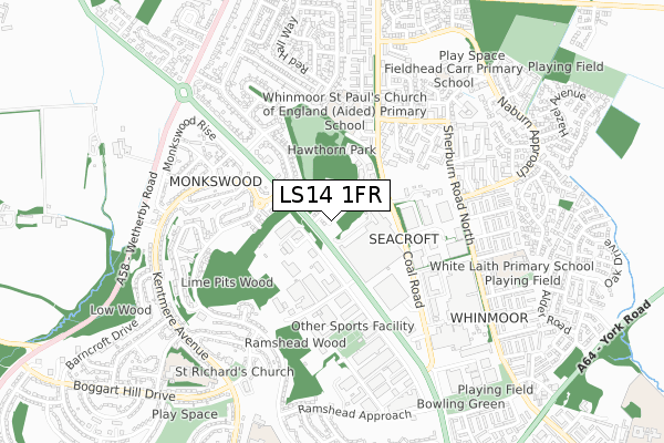 LS14 1FR map - small scale - OS Open Zoomstack (Ordnance Survey)