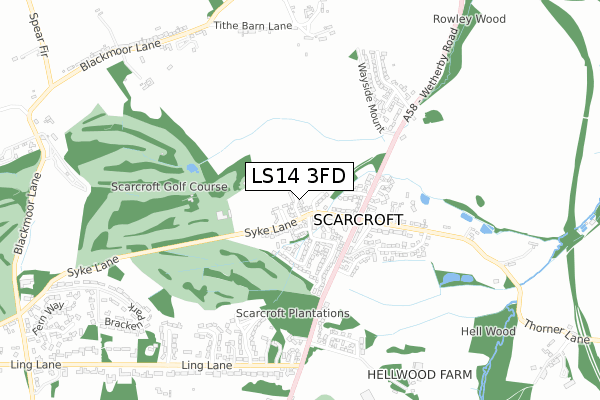 LS14 3FD map - small scale - OS Open Zoomstack (Ordnance Survey)