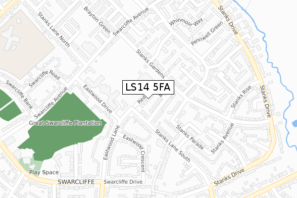 LS14 5FA map - large scale - OS Open Zoomstack (Ordnance Survey)