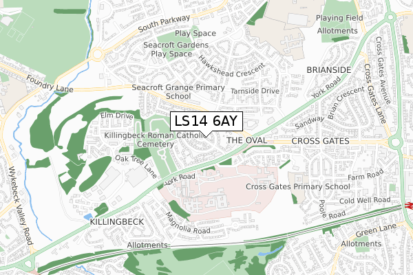 LS14 6AY map - small scale - OS Open Zoomstack (Ordnance Survey)