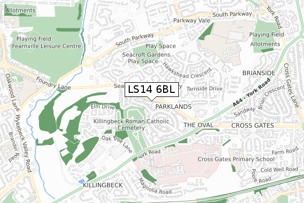 LS14 6BL map - small scale - OS Open Zoomstack (Ordnance Survey) LS14 6BL map - small scale - OS Open Zoomstack (Ordnance Survey)