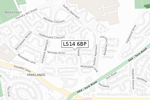 LS14 6BP map - large scale - OS Open Zoomstack (Ordnance Survey)