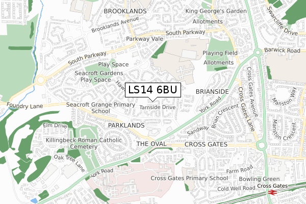 LS14 6BU map - small scale - OS Open Zoomstack (Ordnance Survey)