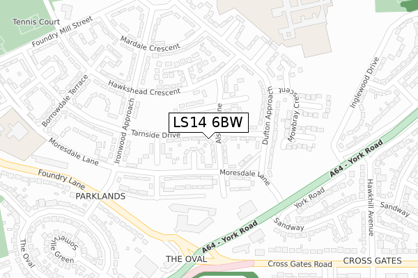 LS14 6BW map - large scale - OS Open Zoomstack (Ordnance Survey)